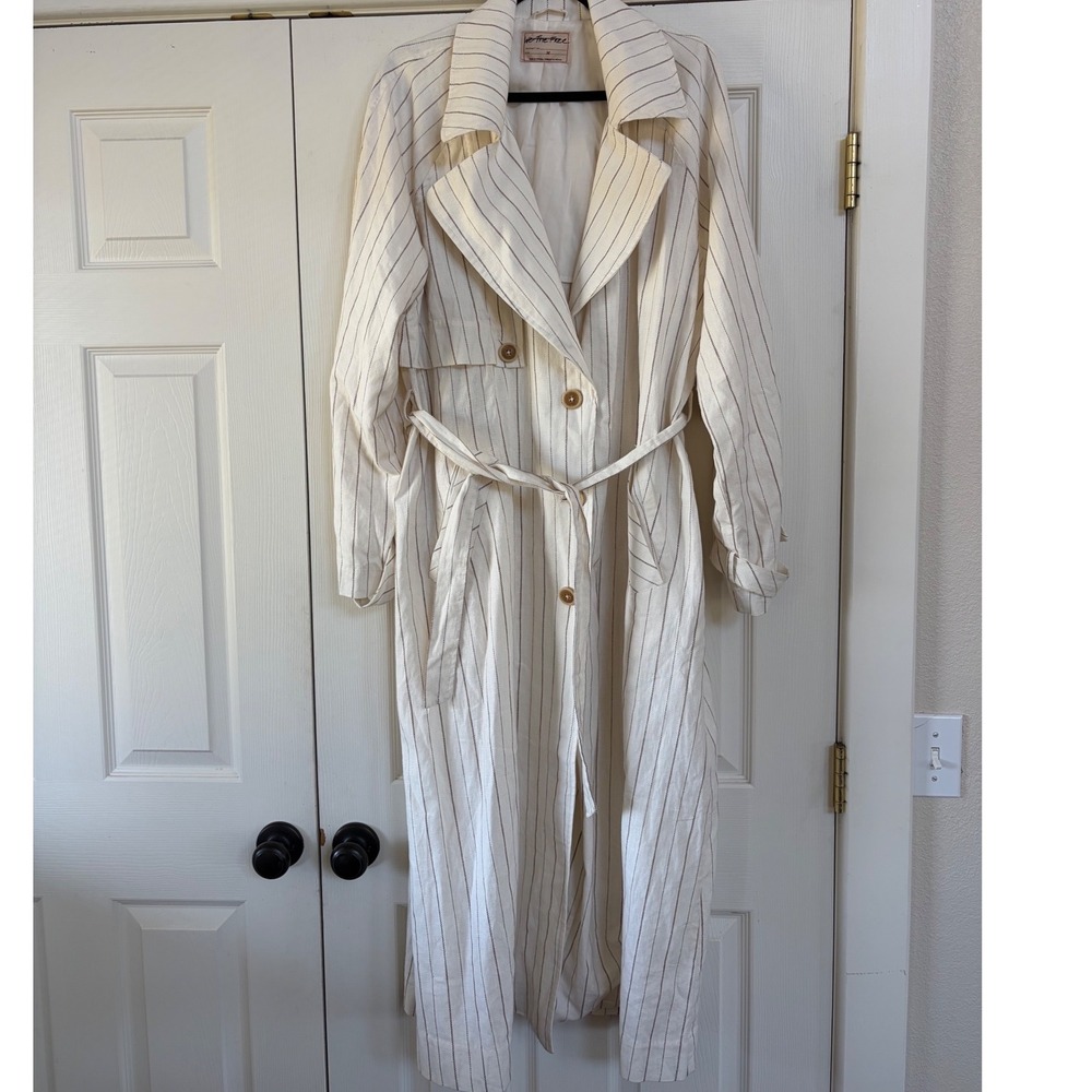 Free People We The Free Melia Mac striped linen-blend duster trench coaT medium - Picture 3 of 9